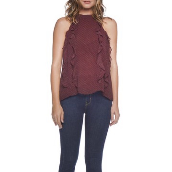 BB Dakota Tops - BB Dakota Crew Neck Racerback Polka-Dot Blouse